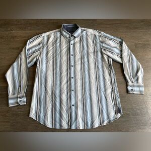Tommy Bahama Shirt Mens Large Blue Striped Button Down Long Sleeve Casual